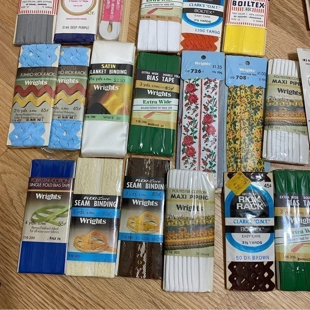 Vintage Sewing Trim Lot Wrights Foldover Trim Boiltex Rick Rack Satin Binding